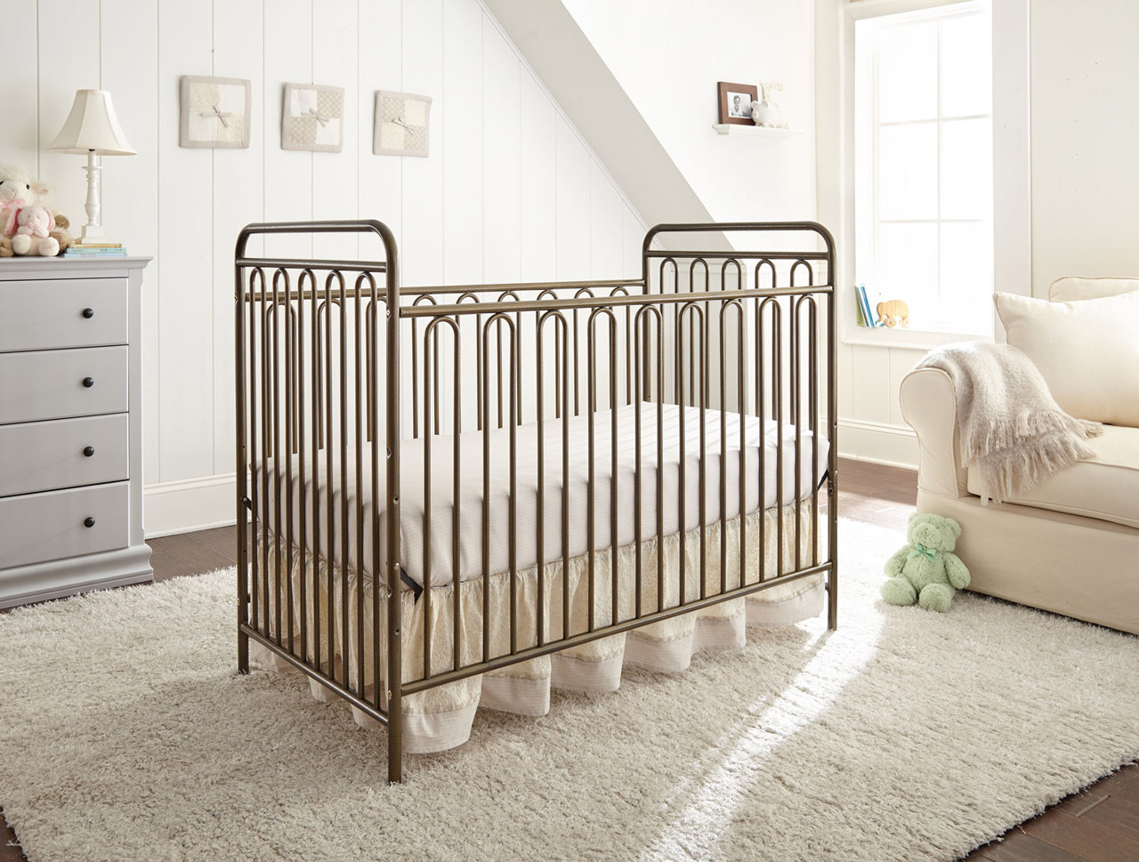 LA BABY Trinity 3 in 1 Full Sized Metal Crib